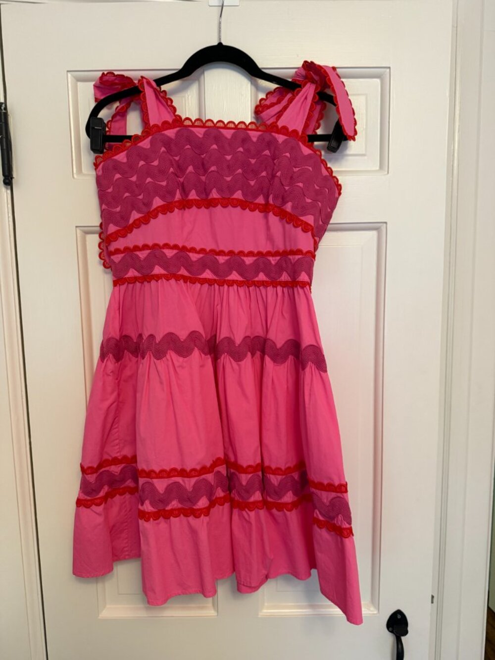Celia B Pink and Red Ric Rac Tie Shoulder Tiered Dress